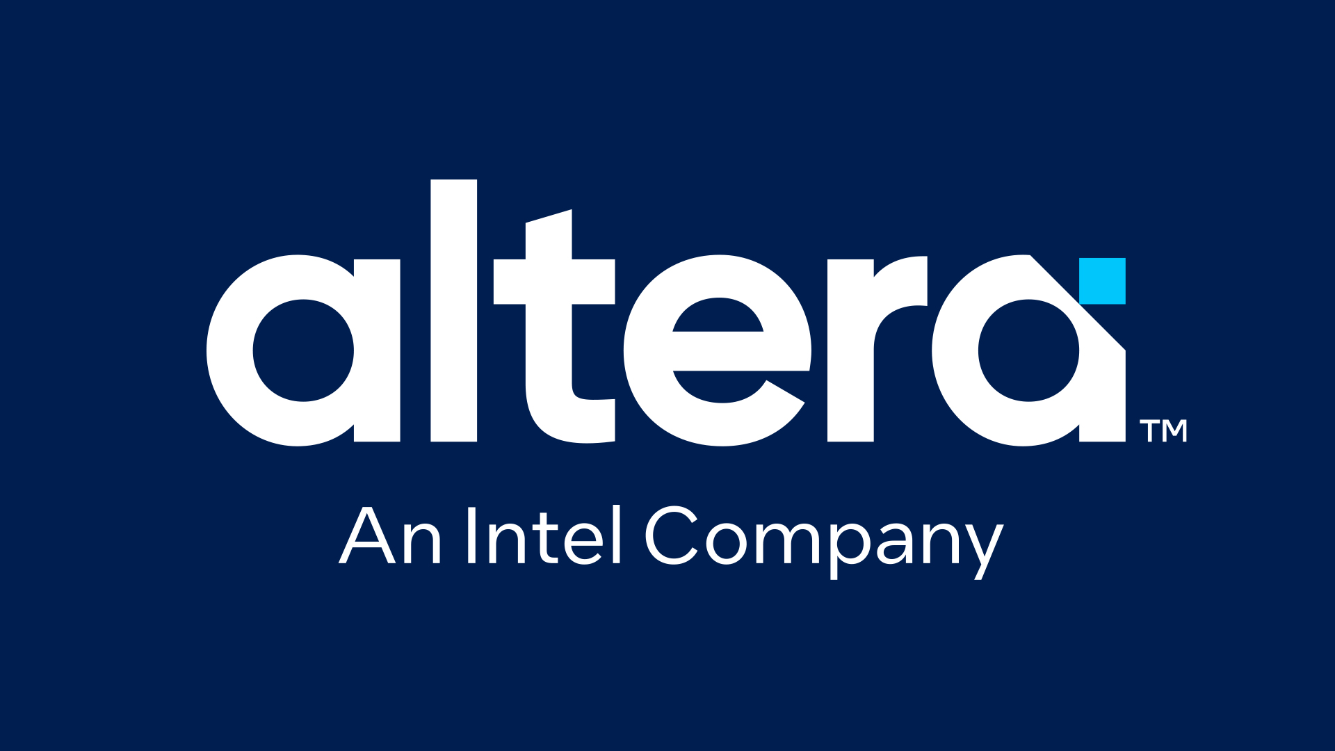 Altera logo on a dark blue background, with the words An Intel Company underneath.