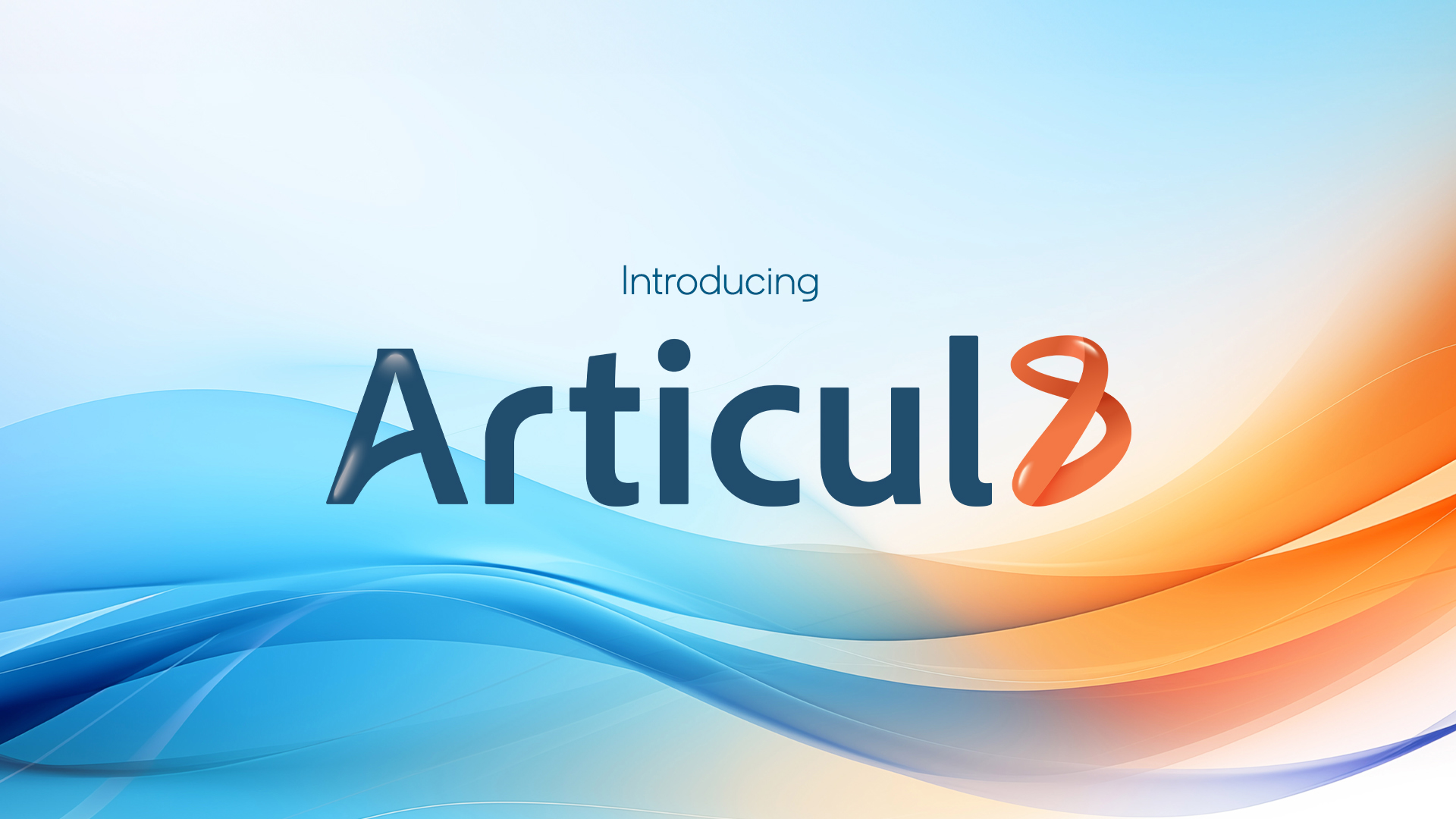 Stylized text reads Introducing Articul8 on a smooth gradient background with blue and orange swirling waves.