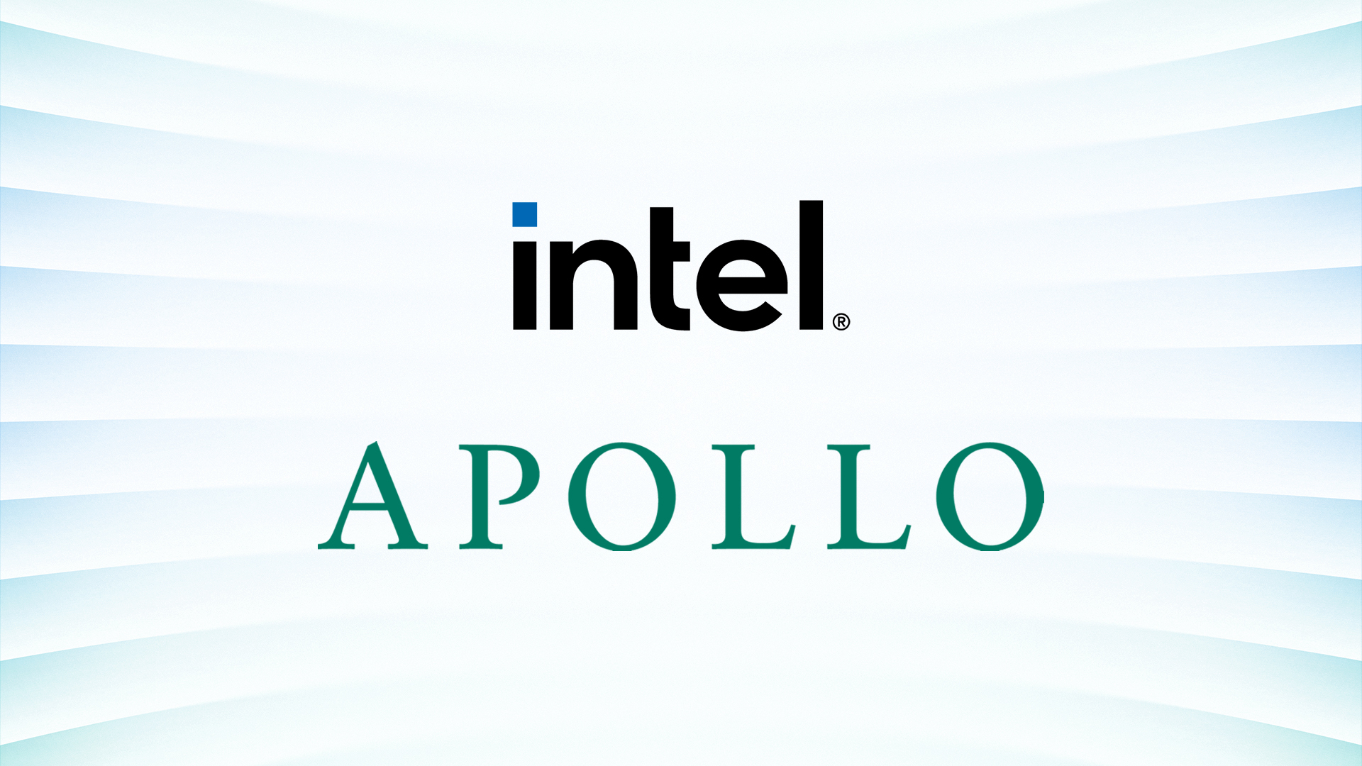 The image features the Intel logo above the word APOLLO set against a light blue and white gradient background with subtle horizontal lines.