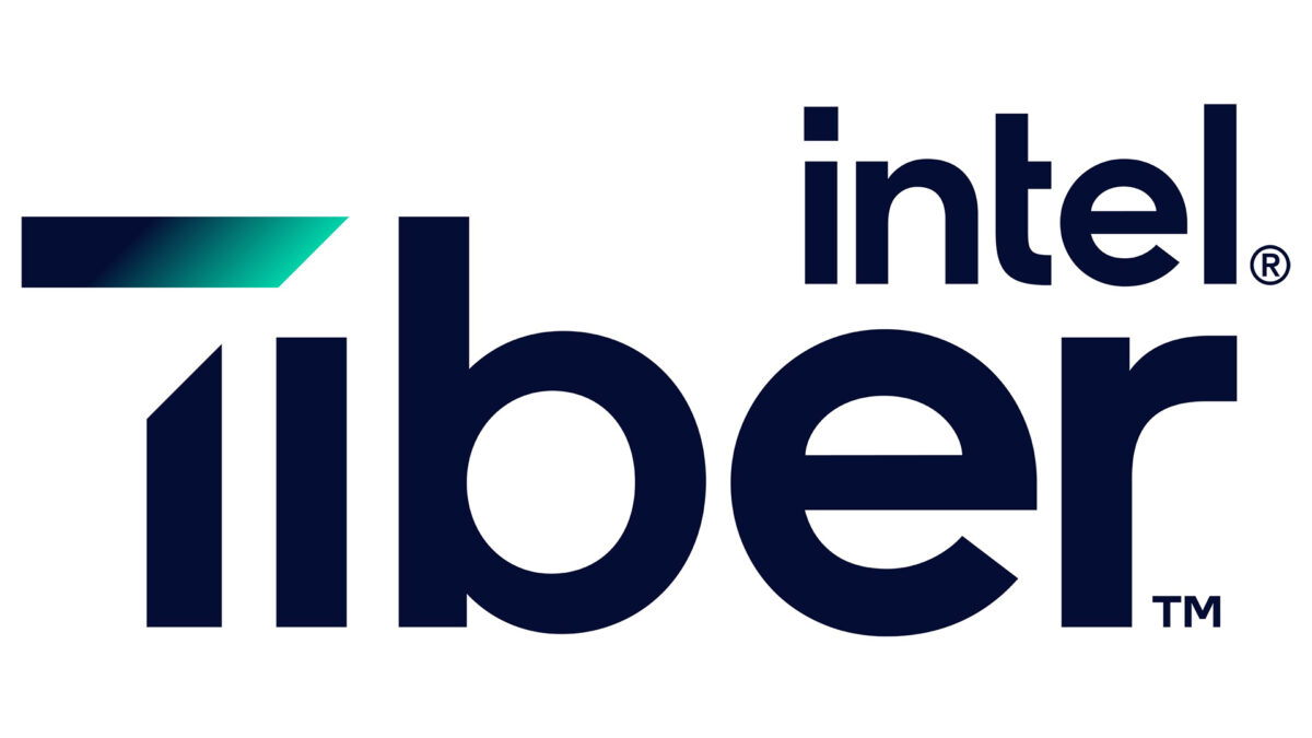 Logo featuring the word Intel in lowercase text above Tiber in larger, stylized letters. The T starts with a gradient line transitioning from teal to dark blue.