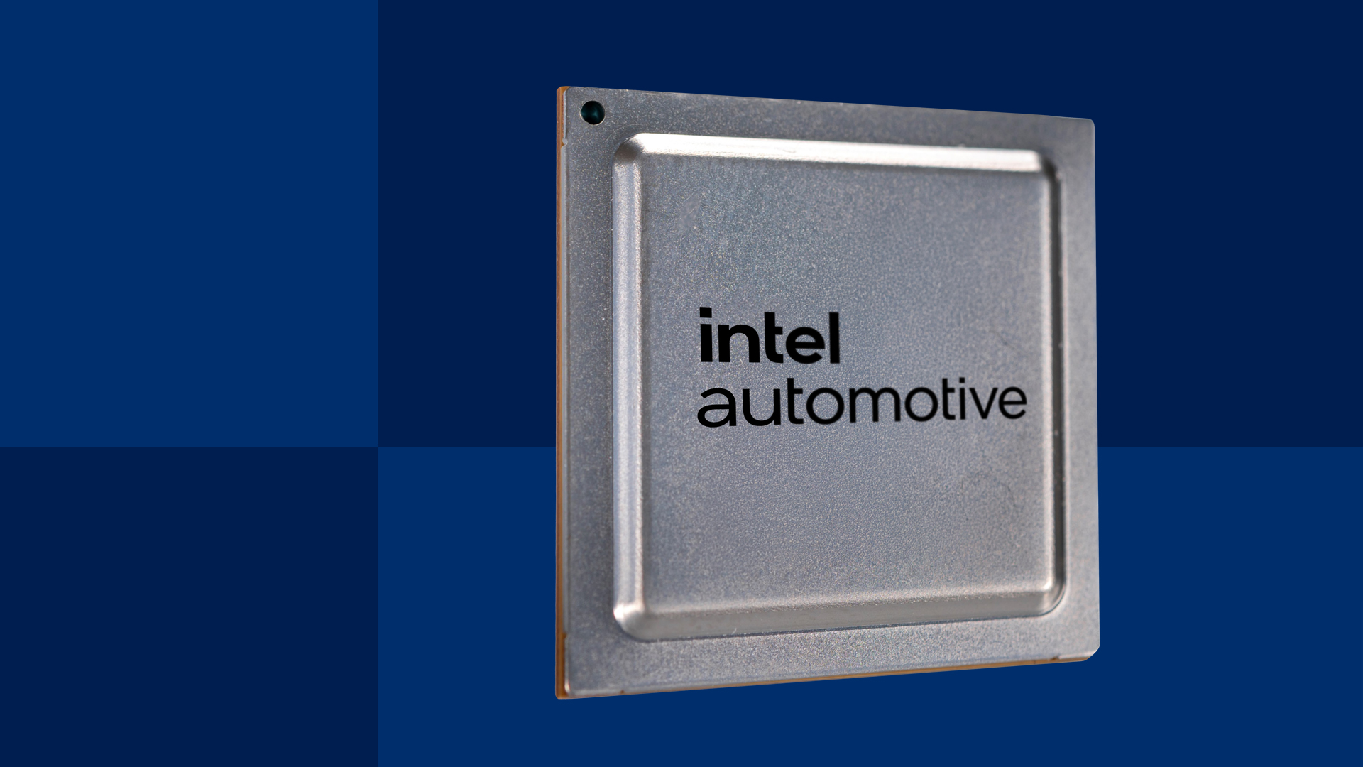 a product labeled Intel Automotive sits on a blue background