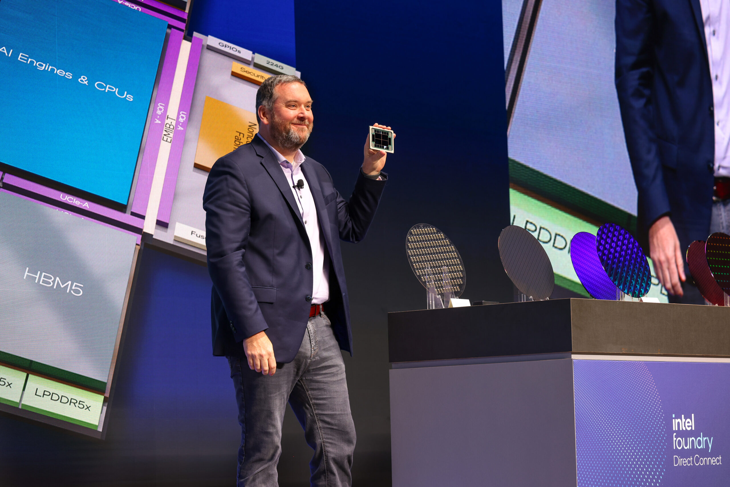 Kevin O'Buckley displaying advanced packaging technology