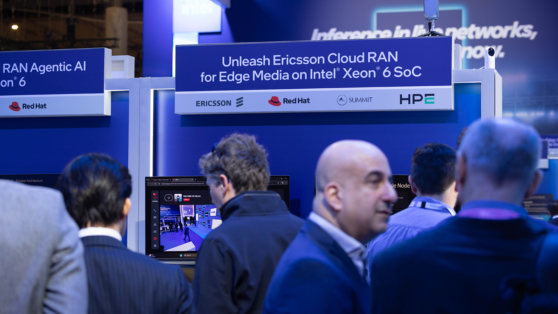 At MWC 2026, Ericsson showcased how its Cloud RAN solution on Intel® Xeon® 6 SoC COTS servers delivers real-time 8K immersive media alongside Cloud RAN and UPF on the same CPU, with boosted performance via enhanced Link Adaptation driven by AMX-accelerated AI models, without extra hardware or power. Ericsson and Intel also announced a collaboration to accelerate the path to commercial AI-native 6G – an effort that’s designed to help make the path to 6G more open, efficient and cost-effective for operators and the broader ecosystem. (Credit: Intel Corporation).